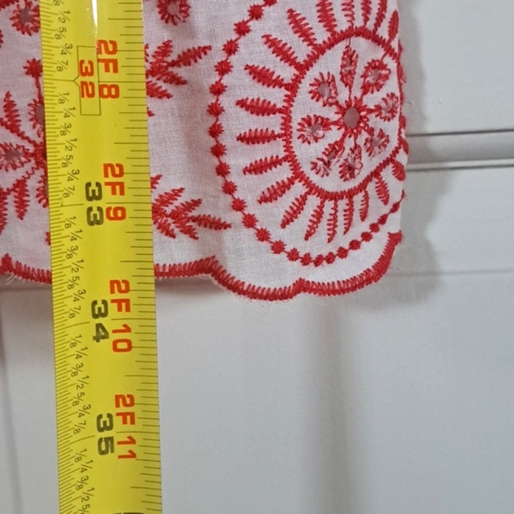 NWT Embroidered So Me 100% Cotton  Red/wht Eyelet Babydoll Dress Empire Waist - Picture 11 of 12